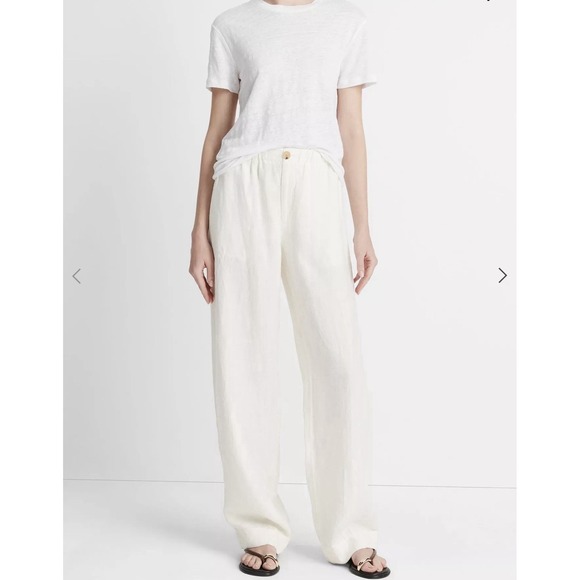 Vince Pants - Vince Women's White Hemp Trousers Size M High Waisted Pleated Pants Old Money